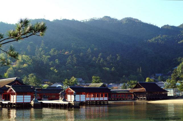 Itsukushima shrine in miyajima at high tide