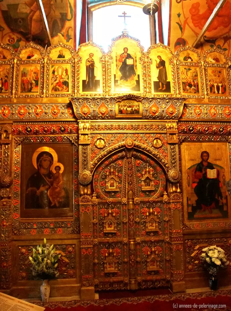 A Golden iconostasis in St. Basil’s Cathedral in Moscow, Russia