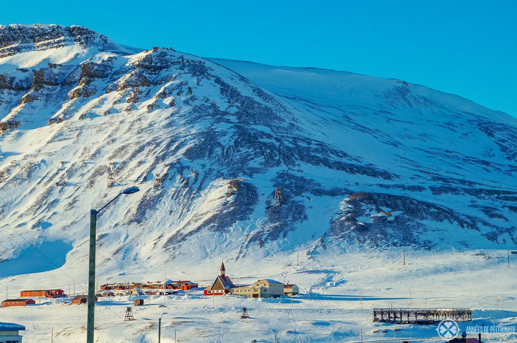 View of the church and town hall of Longyearbyen, Spitsbergen