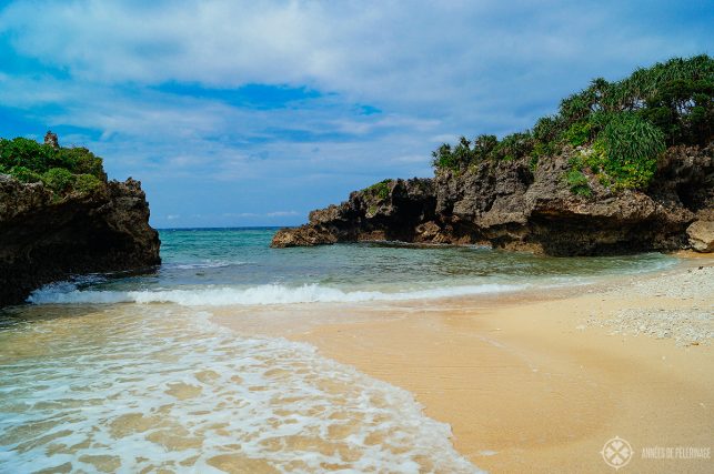 One of the typical lava lined coves along the coast of Okinawa - there are just so many beautiful beaches you should put on your list of places to visit in Okinawa