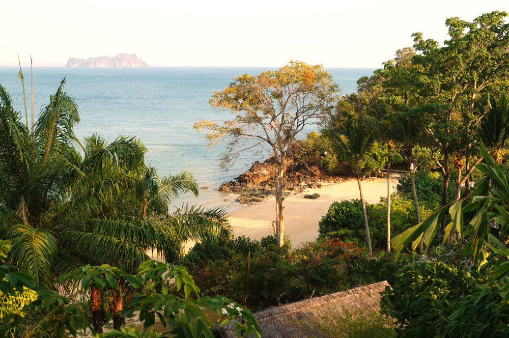 the private beach of the six senses resort on koh yao noi