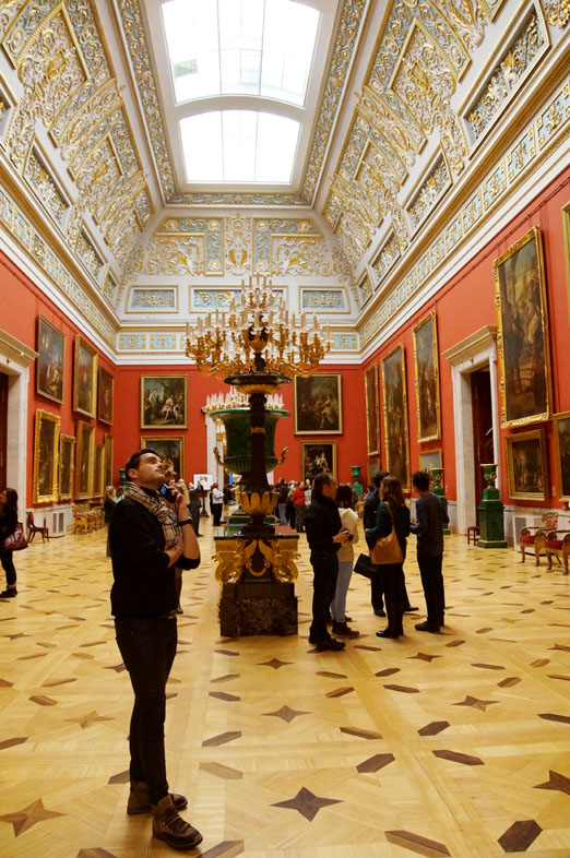 A red room in the State Hermitage Museum in St. Petersburg