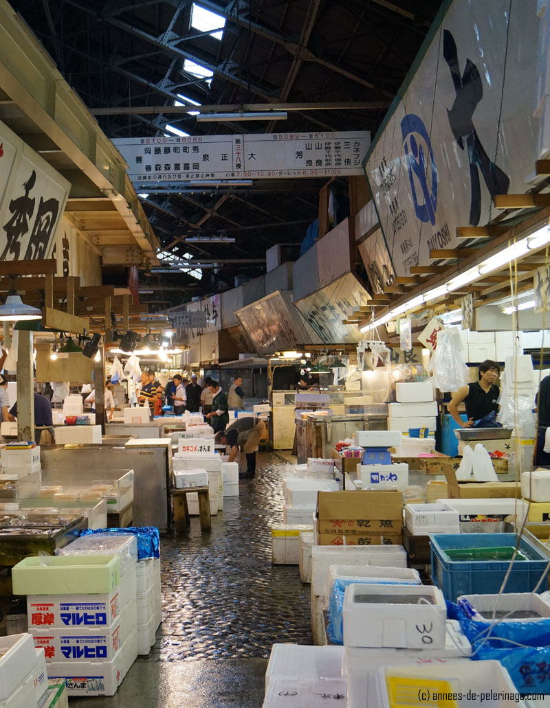 styroform boxes at tsukiji fish market in tokyo