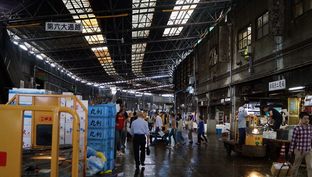 Inside the old Tsukiji fish market in Toyko, Japan
