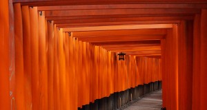 The red torii gates of the Fushimi Inarai Taisha Shrine in Kyoto