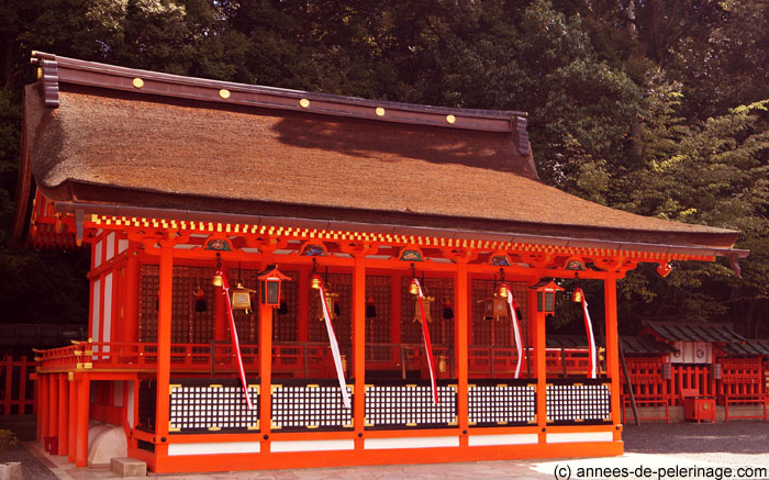 A prayer hall on the grounds of fushimi inari taisha shrine in Kyoto, Japan