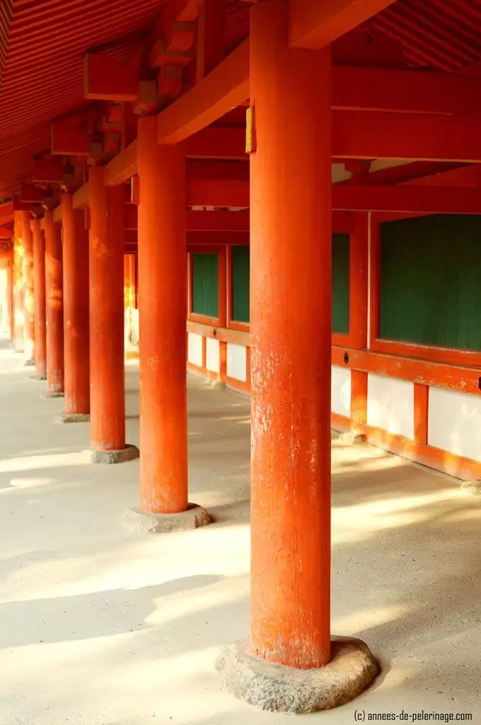 second before I saw the woman wearing the junihitoe the red painted corridors at the Kasuga Taisha Shinto Shrine in Nara