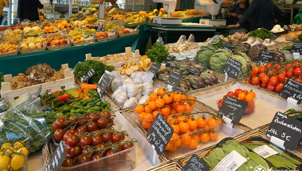 A vegetable vendor on the Viktualienmarkt - Munich's famous gourmet food market