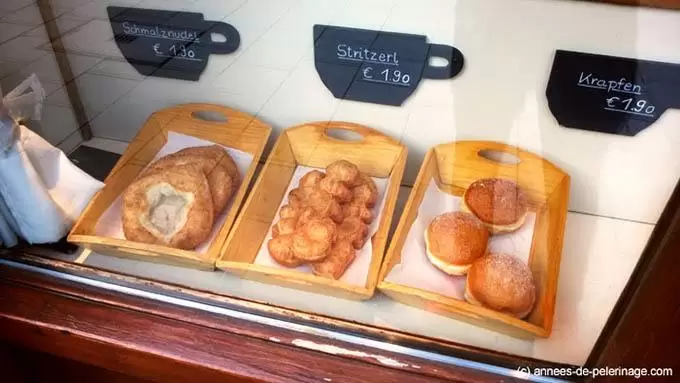 Deep fried dough food at cafe frischhut, viktualienmarkt munich