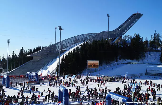 The holmenkollen ski-jump in oslo and its sport arena in winter