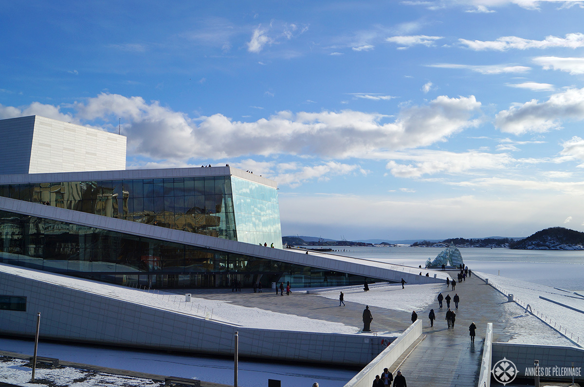 The modern Opera house in Oslo's harbor