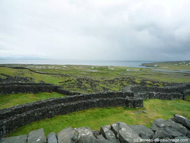 view from the prehistoric Dún Aonghasa across the barren landscape