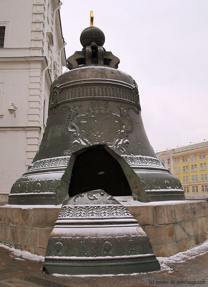 The gigant tsar bell in kremlin in winter partially snow covered