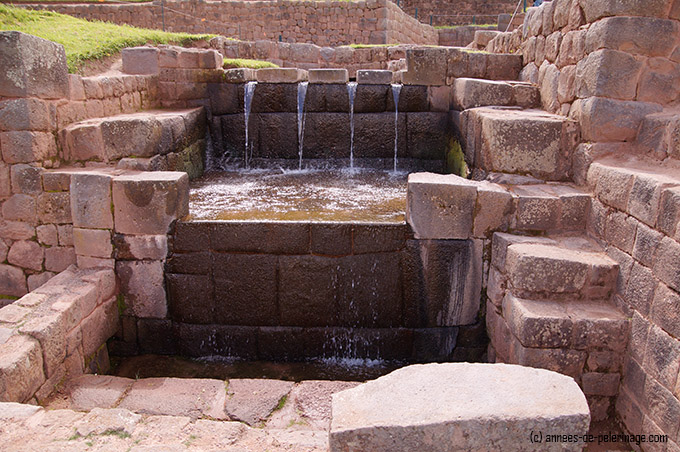 the main water fountain in tipon, right at the back of the inca terraces