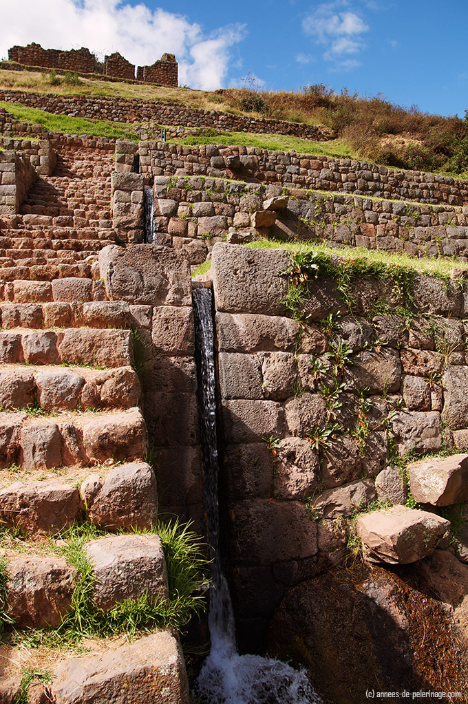 the cascading water channels of the tipon inca terraces