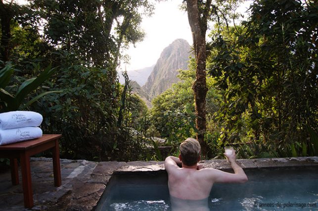 The hot tub (jacuzzi) with a view on machu and wayna picchu at Belmond Sanctuary lodge Machu Picchu