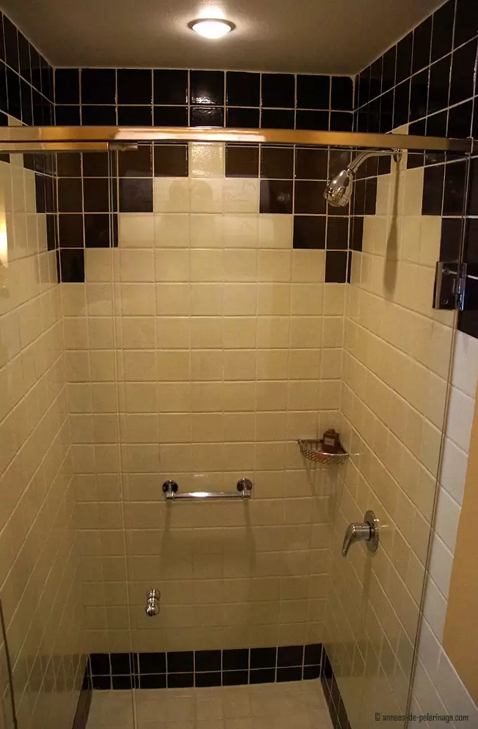 The tiled shower in the bathroom of belmond sanctuary lodge machu picchu