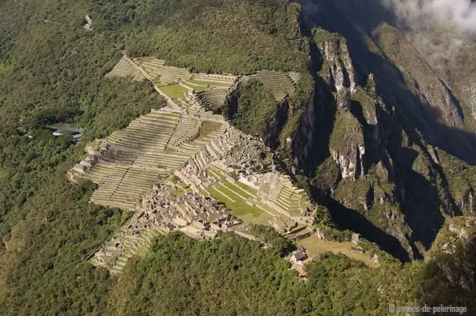 The view on machu picchu from the summit/top of Wayna Picchu. It takes 2 hours to hike to the top.