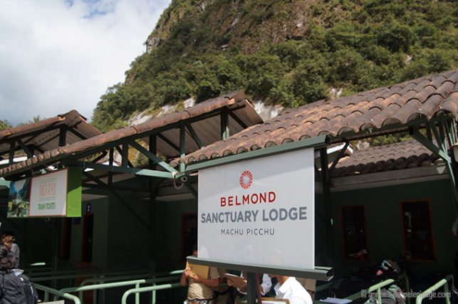 Welcome sign of the Belmond Sanctuary Lodge at the Aguas Calientes train station