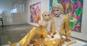 jeff koons gilded china statue of michael jackson holding his favorite chimp at astrup fearnley oslo