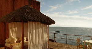 A relaxing day bed on the terrace of the best luxury hotel lake titicaca
