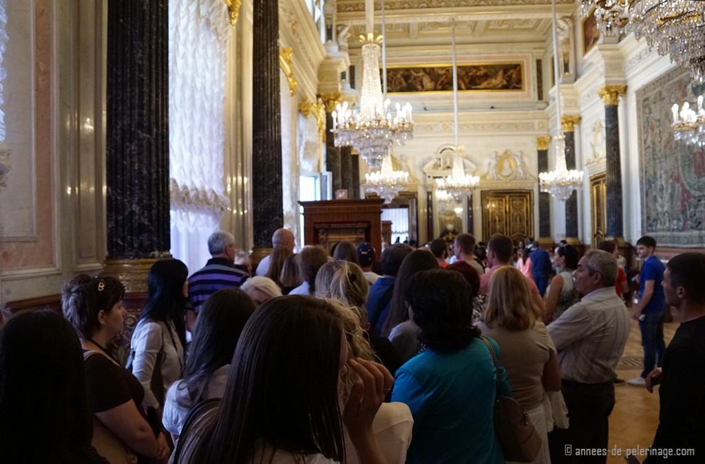 A crowd waiting to see the famous Da VIncie inside the Hermitage Museum, St. Petersburg