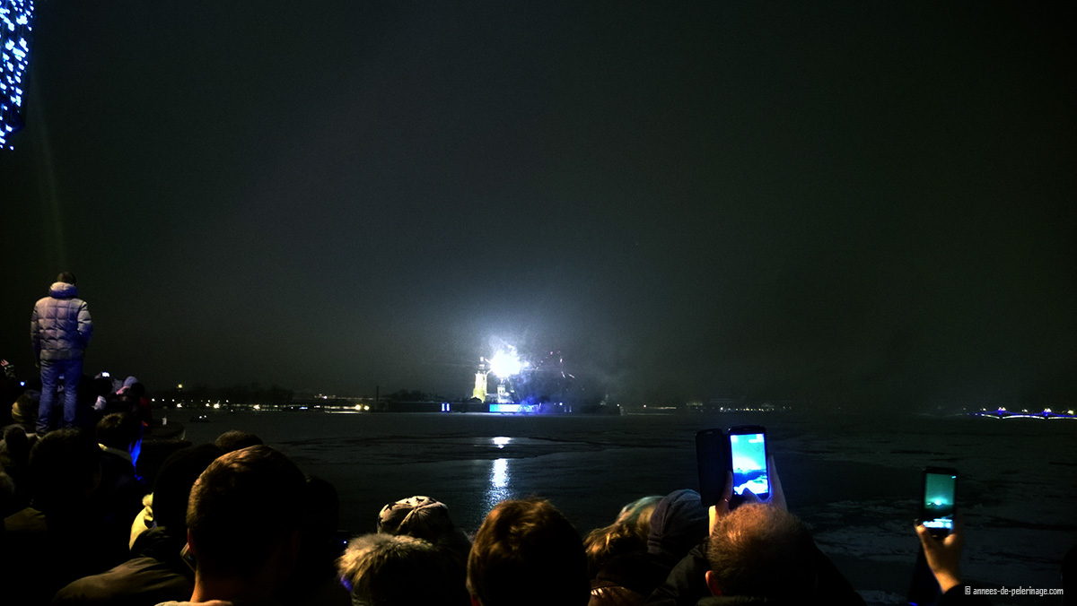 Fireworks in St. Petersburg on New Year's Eve over Peter and Paul Fortress