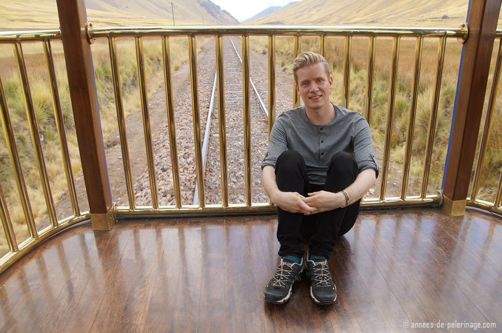 Me sitting on the observation deck of the andean explorer Luxury train