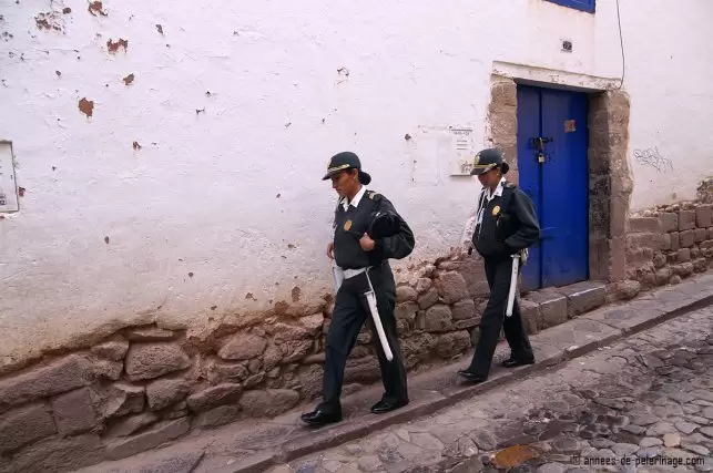 Two police women in Barrio de San Blas, Cusco, Peru