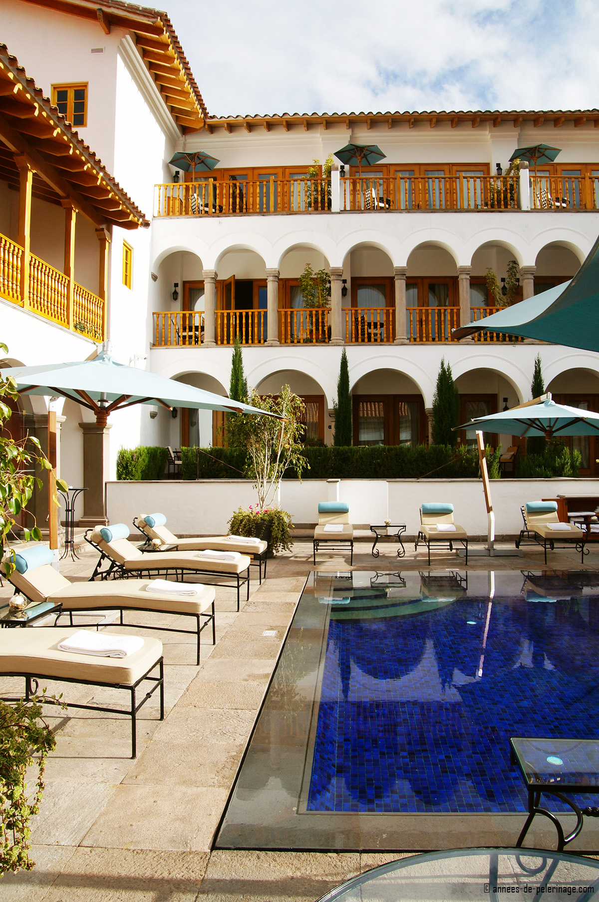 The famous pool at the Belmond Palacio Nazarenas luxury boutique hotel in Cusco