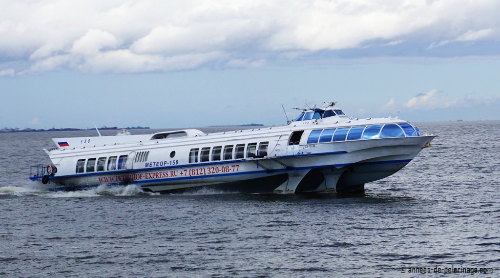a hydrofoil on its way to Peterhof Palace in St. Petersburg, Russia