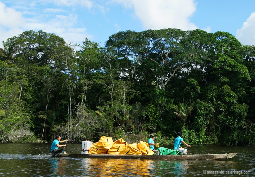 Packing light for a trip to the amazon river is not recommended. Here is my luggage on a canoe on its way to the hotel