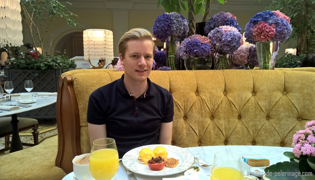 Me sitting at breakfast at the Four Seasons Hotel Lion Palace St.Petersburg, Russia