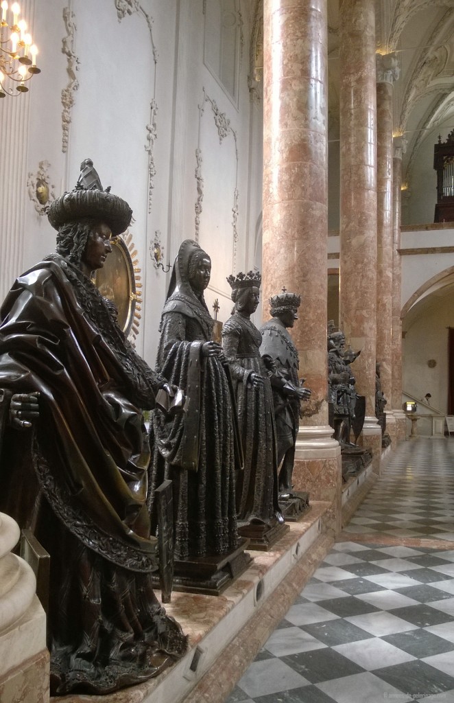 The famous Renaisance sculptures inside the Hofkirche church in Innsbruck, Austria