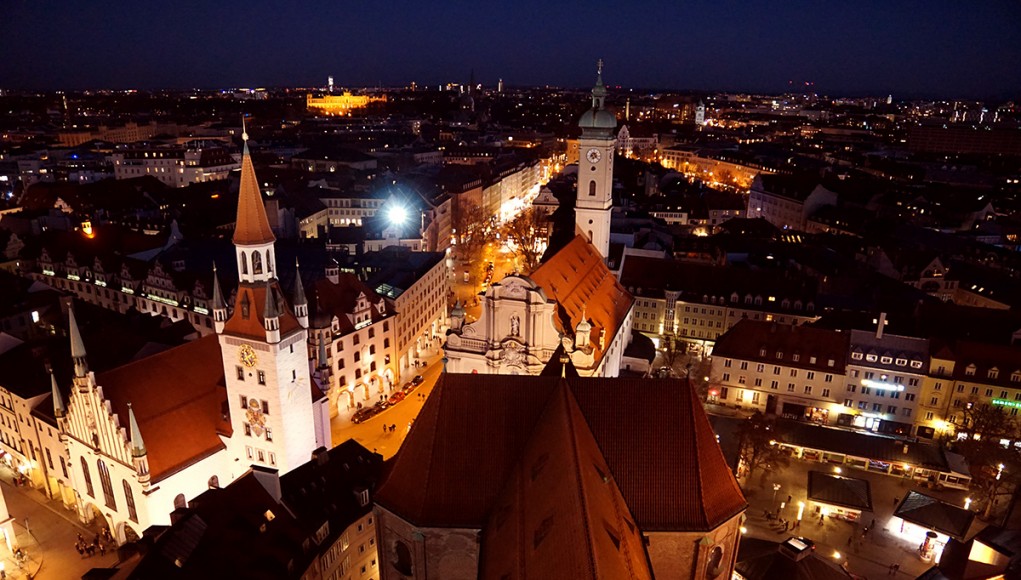 The view on Munich from the Alter Peter belfry at night