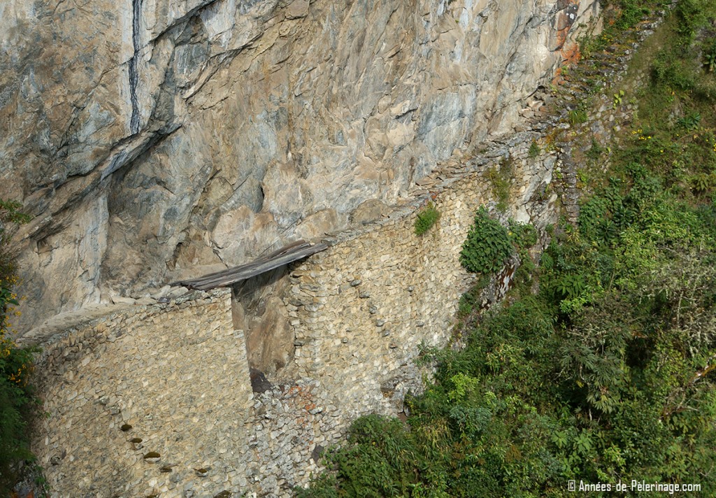 The inca bridge at the far end of Machu Picchu