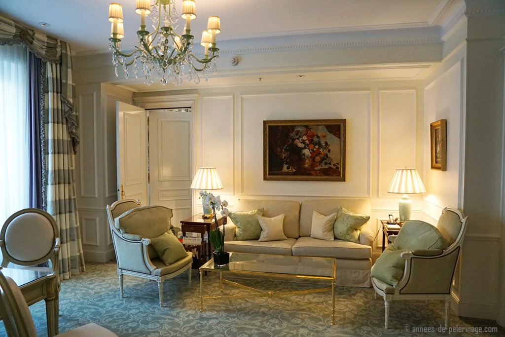 A sitting area inside a suite of the Four Seasons Hotel George V in Paris