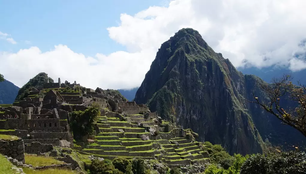 The view on Machu Piccu from the entrance, with parts of the industrial sector