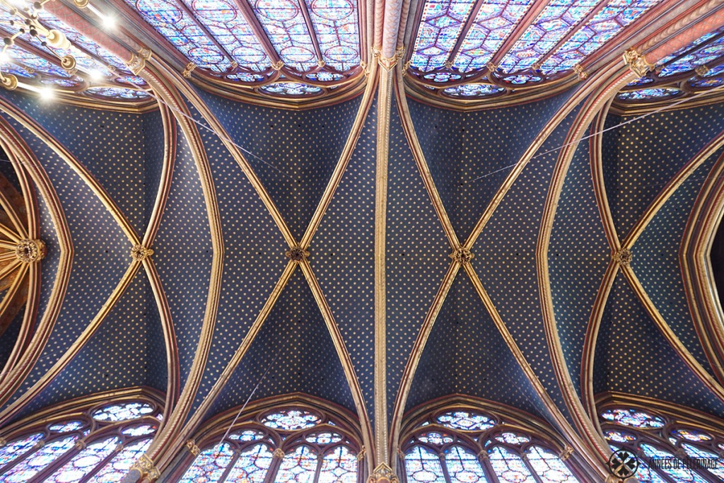 The blue ceiling of Saint-Chapelle in Paris