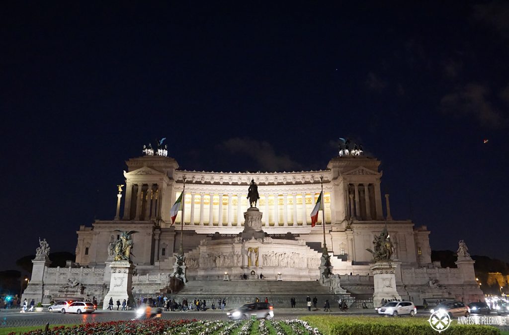 The Monumento Nazionale a Vittorio Emanuele II in Rome seen at night