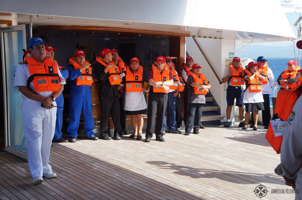 Saftey drill onboard the Celebrity Xpedition Galapagos Cruise ship