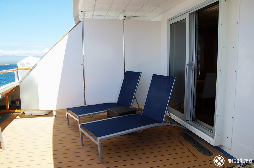 The veranda of the oenthouse suite of the Celebrity Xpedition Galapagos luxury cruise ship