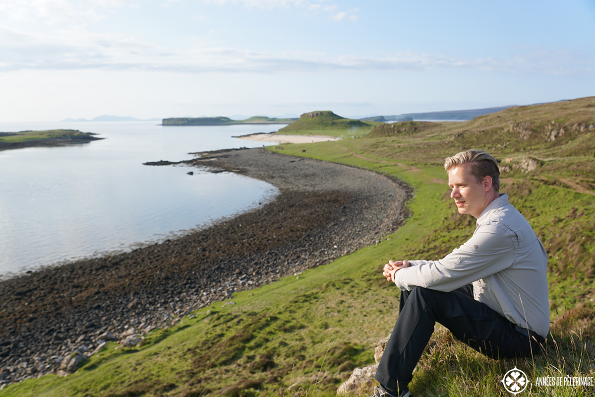 Me sitting at the white coral beach on the Isle of Skye in Scotland