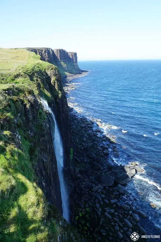 The mealt falls crashing into the ocean near Kilt Rock on the Isle of Skye in Scotland