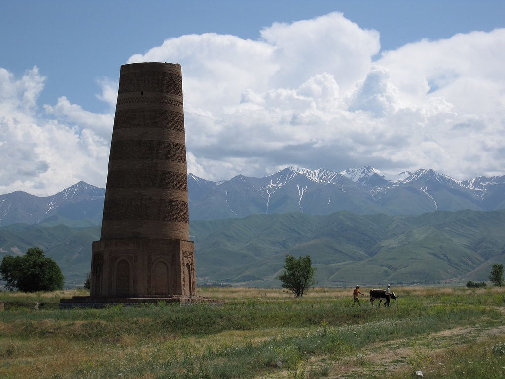 Burana Tower (11th century, Soviet reconstruction), north-central Kyrgyzstan