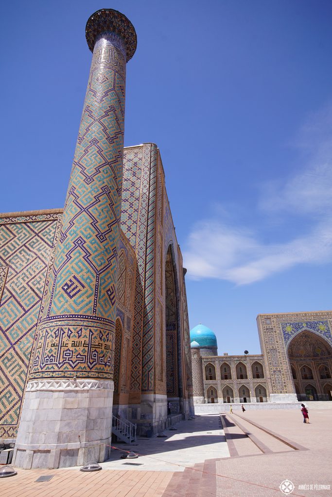 Ulugh Beg Madrasah Samarkand Uzbekistan side view; you can actually climb the minarets if you bribe one of the soldiers