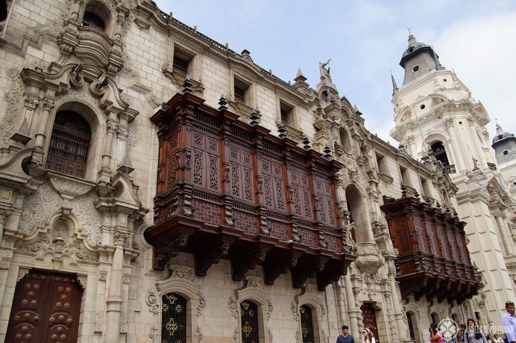 The balcony of the Archbishop Palace in Lima, Peru