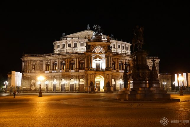 The Semperoper opera house in Dresden at night