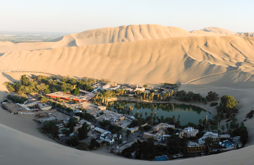 The huacachina Oasis in Peru - famous for its sandboarding and dune buggy rides