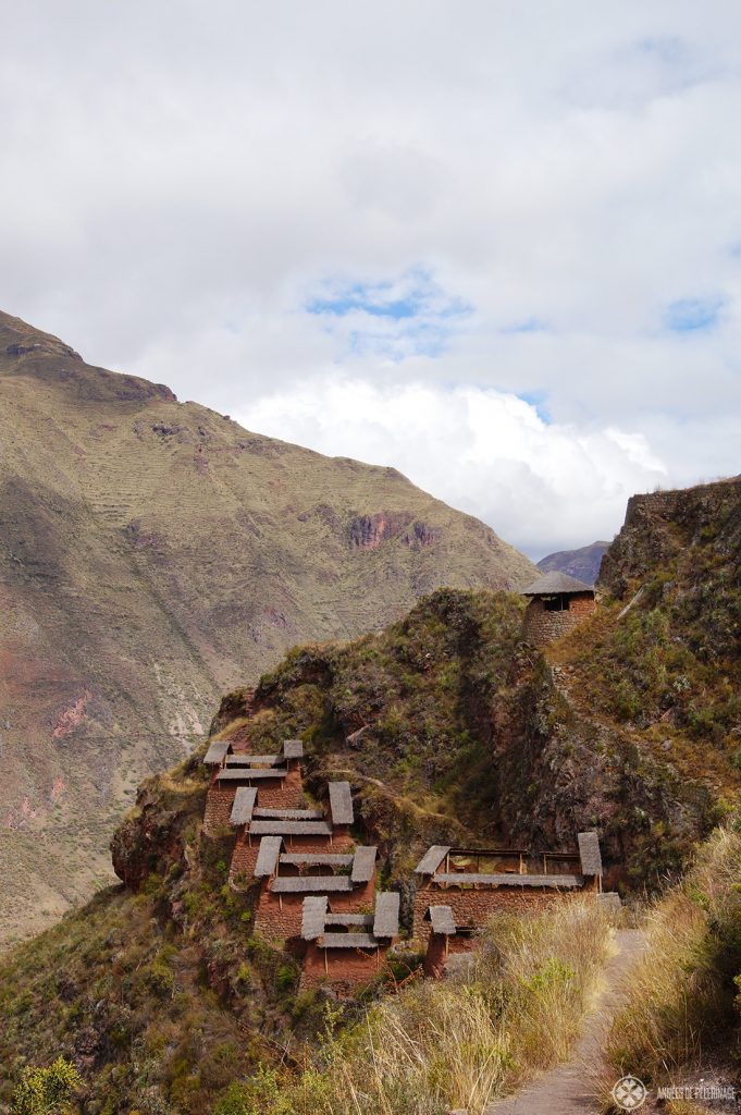 The grannaries of the famous Inca ruins in Pisac Peru. Few tourists come to this part of the sacred valley.